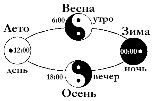 Cycles of influence of Yin and Yang energies