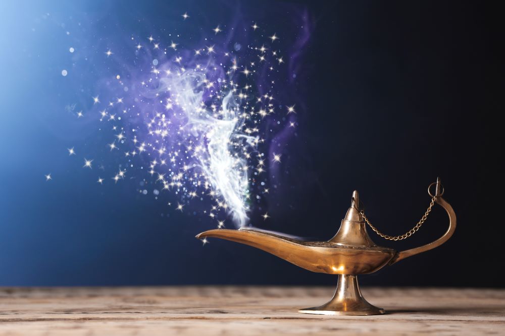 Aladdin's lamp gives off sparks