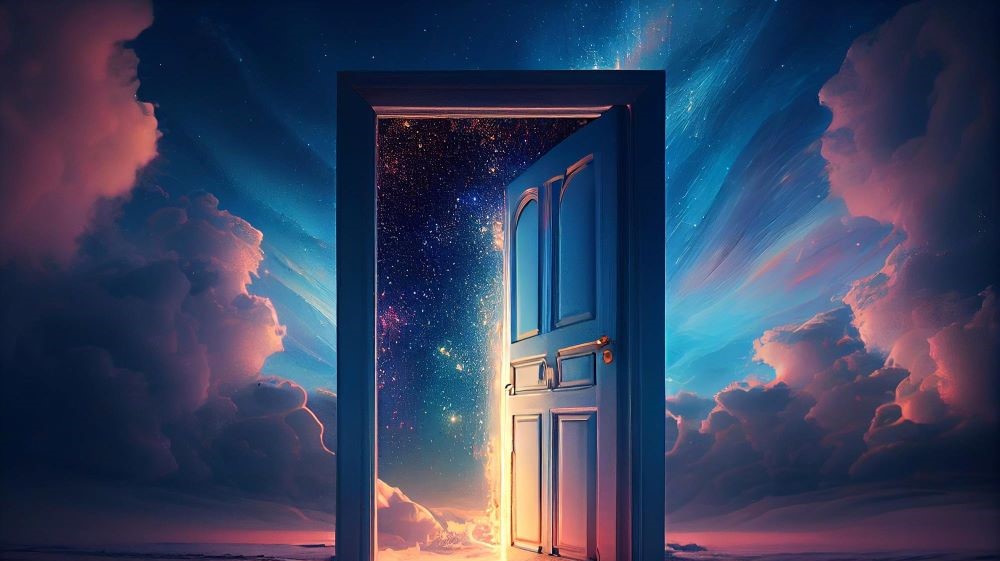 A door opened to the starry sky