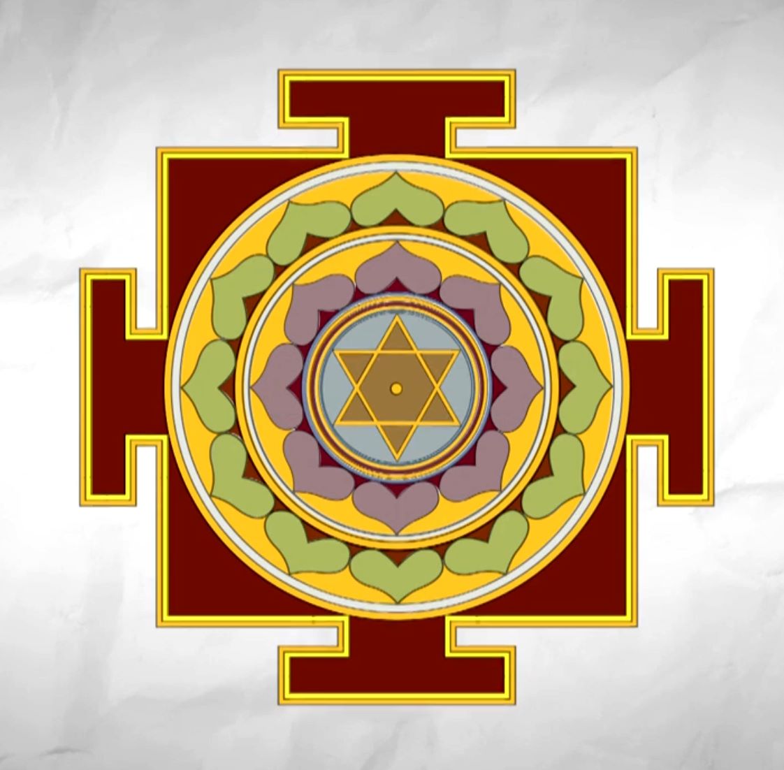 A depiction of the sacred geometry of the Surya Yantra