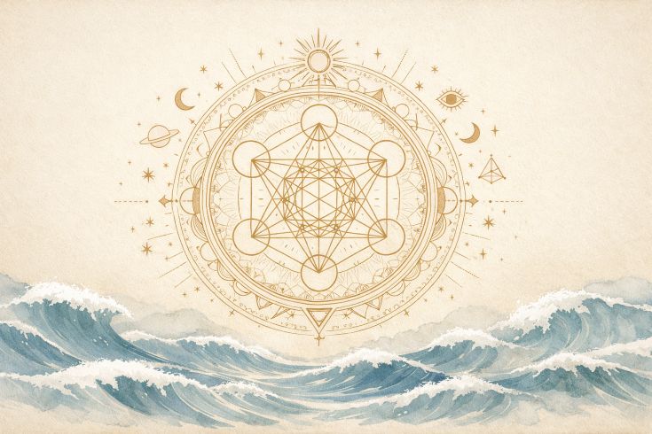 Sacred geometry background with waves - wide horizontal