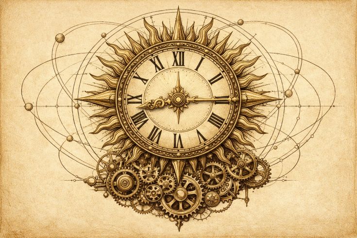 Vintage steampunk clock illustration - horizontal