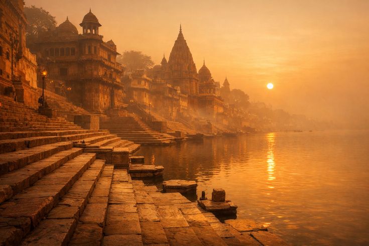 Гхаты Варанаси на рассвете — истоки пранаямы