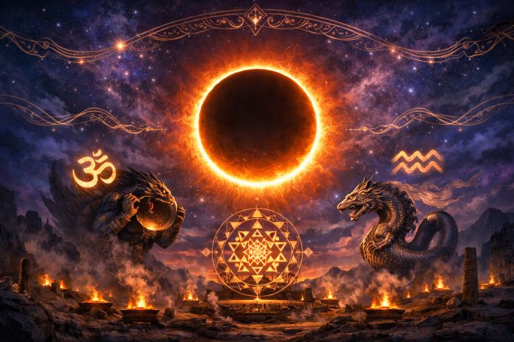 Величественная сцена кольцеобразного затмения