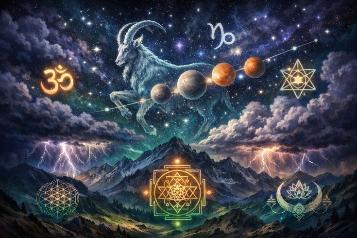 Символ Козерога на фоне звездного неба