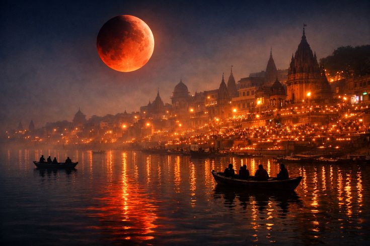 Кровавая луна отражается в Ганге