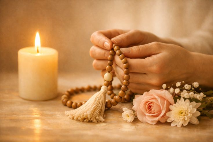 Крупный план руки с чётками мала