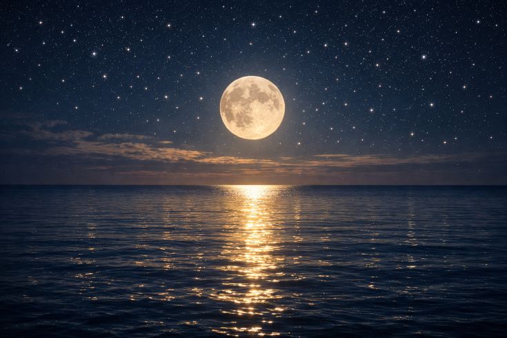 Луна над спокойной водой — ночной покой