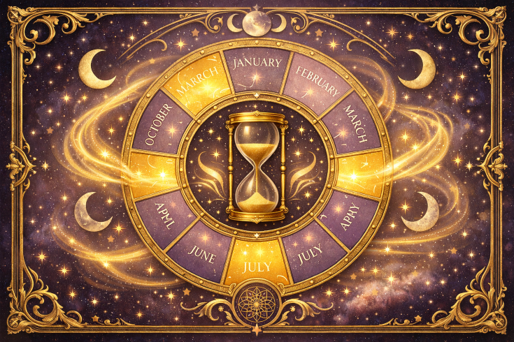 Круглое колесо зодиака с 12 месяцами