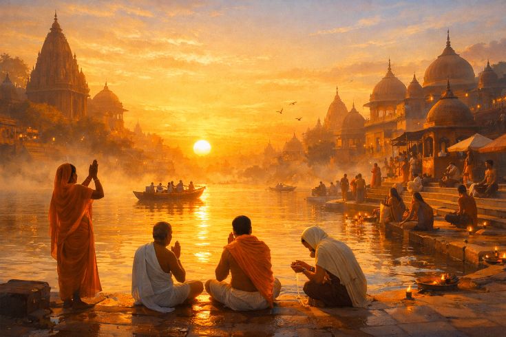 Люди встречают рассвет