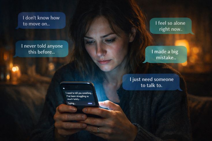 Человек, делящийся личной историей в мессенджере