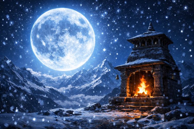 Rare Blue Moon - мистическая голубая луна над Гималаями