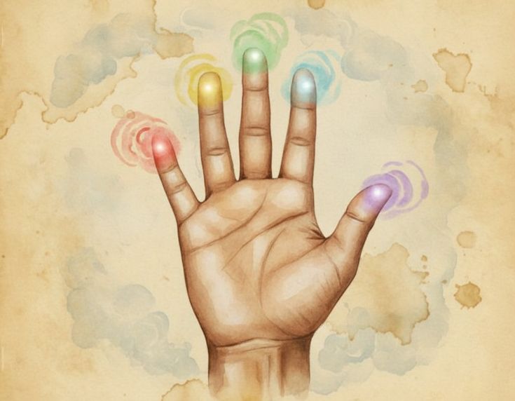 Акварельная рука с шарами чакры