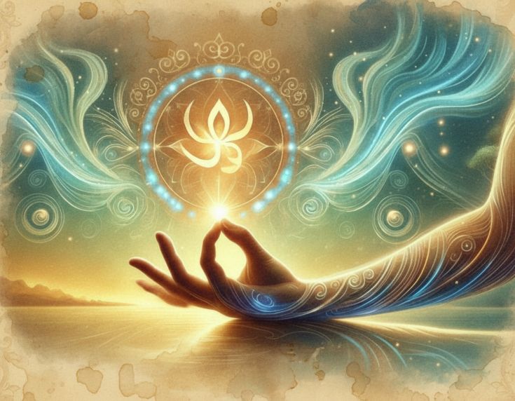 Мистическая рука в стиле акварели с лотосом